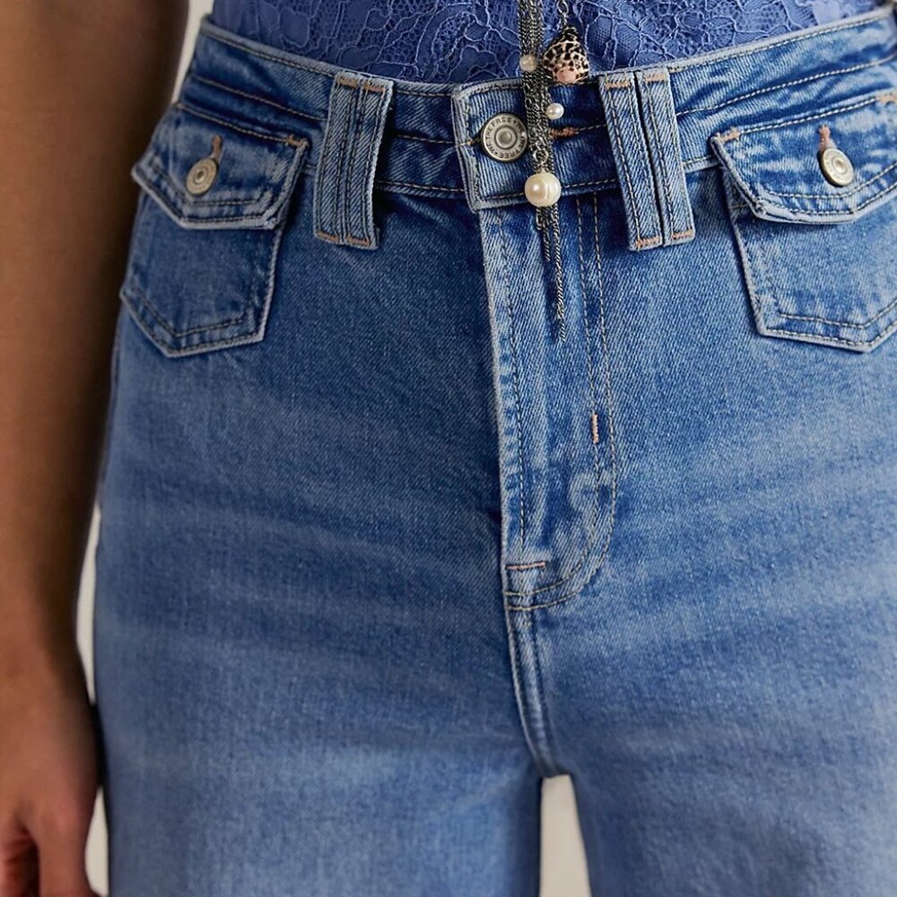 NEW NWT Free People Kellee High Rise Palazzo Jeans Plaza Blue 27 Wide Leg - Picture 3 of 9